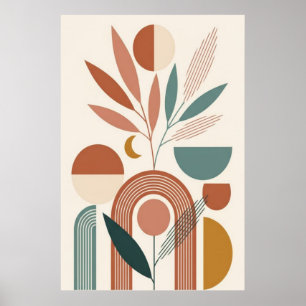 Poster Arte Botânico Abstrato Boho Retro Minimalista