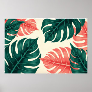 Poster Arte Botânico de Folhas Tropicais de Monstera
