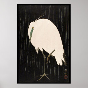 Poster Arte branca do guindaste do ukiyo-e japonês
