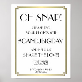 Póster Arte branca e Dourada Deco Gatsby Hashtag - Sinal