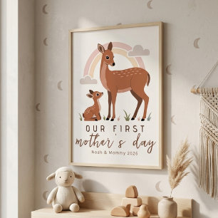 Poster Arte calma do primeiro dia das mães da mamãe cervo