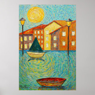 Poster Arte Canal de Água Impressionista Impasto Veneza