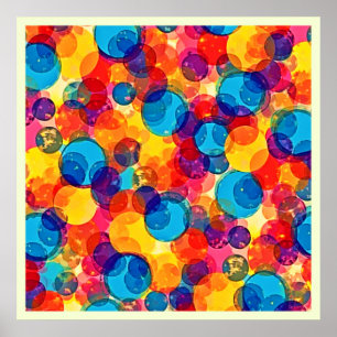Poster Arte Caótico de Cores com Círculos Sobrepostos