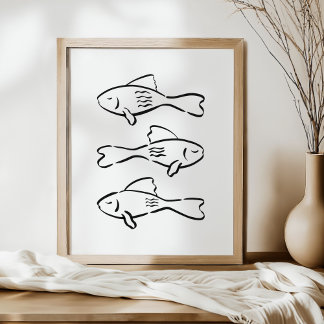 Poster Arte Caprichosa de Peixes Mediterrâneos Desenhados