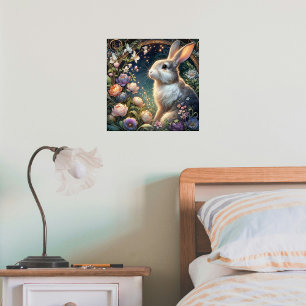 Poster Arte Caprichosa do Coelho em Floral Elegância Nouv
