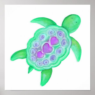 Póster Arte caprichosa e fofa de tartaruga para berçário