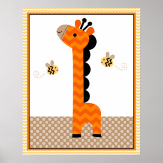Póster Arte/Cartaz para Berçário de Girafa Jungle Stack