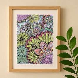 Poster Arte Chic Floral Boêmica Intrata Desenhada À Mão