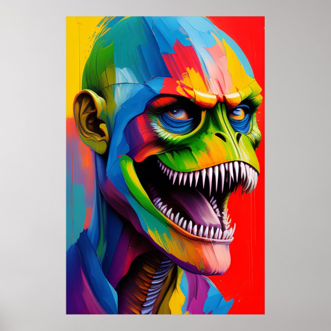 Poster Arte Ciborgue Híbrida Dinossauro - Ilustração T-Re (Frente)