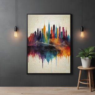 Poster Arte Cityscape de Linha de Céu Vibrante Abstrato