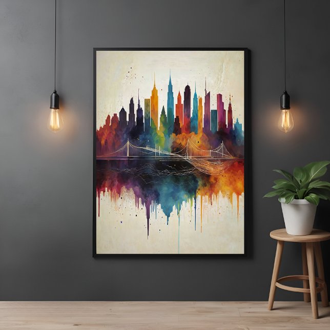 Poster Arte Cityscape de Linha de Céu Vibrante Abstrato (Criador carregado)