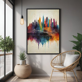 Póster Arte Cityscape de Linha de Céu Vibrante Abstrato