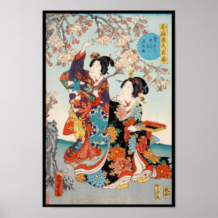 Poster Arte clássica de Utagawa das gueixas do ukiyo-e