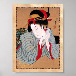 Póster Arte clássica japonesa oriental legal da senhora