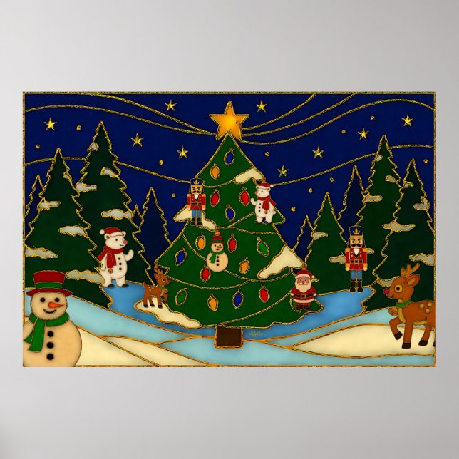 Poster Arte Cloisonne Floresta Caprichosa Natal Clássico  (Frente)
