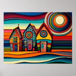Poster Arte Colorful Beach Huts