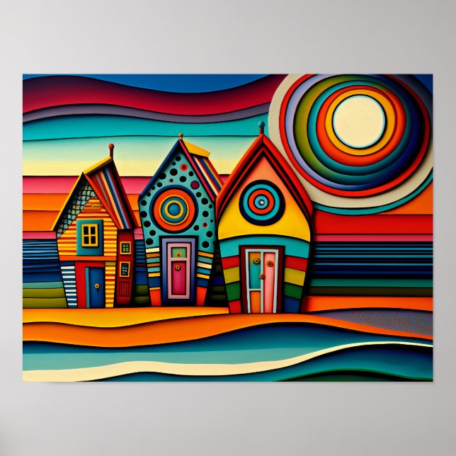 Poster Arte Colorful Beach Huts (Frente)