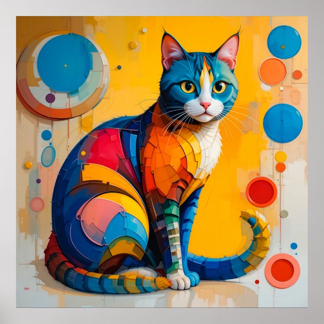 Poster Arte Colorida Abstrata de Gato (Frente)