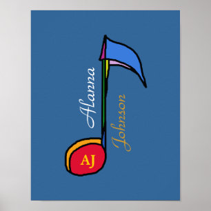 Poster arte colorida da nota da música personalizada