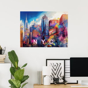 Poster Arte Colorida da Silhueta de Nova York