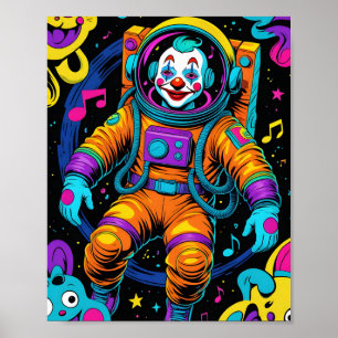 Poster Arte colorida de astronauta palhaço psicodélico