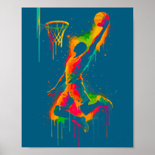 Poster Arte Colorida de Basquete com Grafite de Jogador D