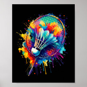 Poster Arte Colorida de Borrifo Jogador de Badminton Pete