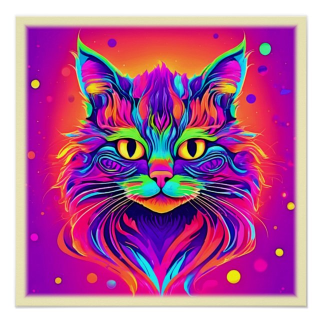 Póster Arte Colorida de Cabeça de Gato (Frente)