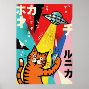 Poster Arte Colorida de Gato Pop Art com Ilustração de OV