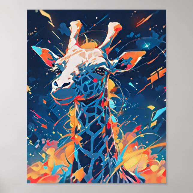 Poster Arte Colorida de Girafa Abstrata (Frente)