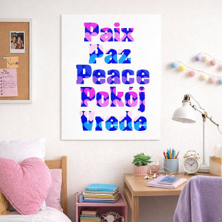 Poster Arte Colorida de Paz Multilíngue com Corações