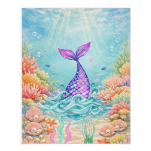 Póster Arte Colorida de Sereia Fantasia para Parede