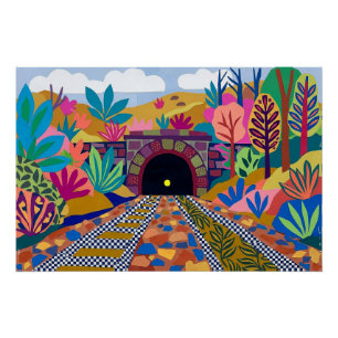 Póster Arte Colorida de Túnel Ferroviário Inspirada em Ma