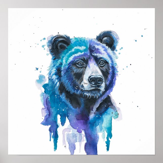 Poster Arte Colorida de Urso em Aquarela (Frente)