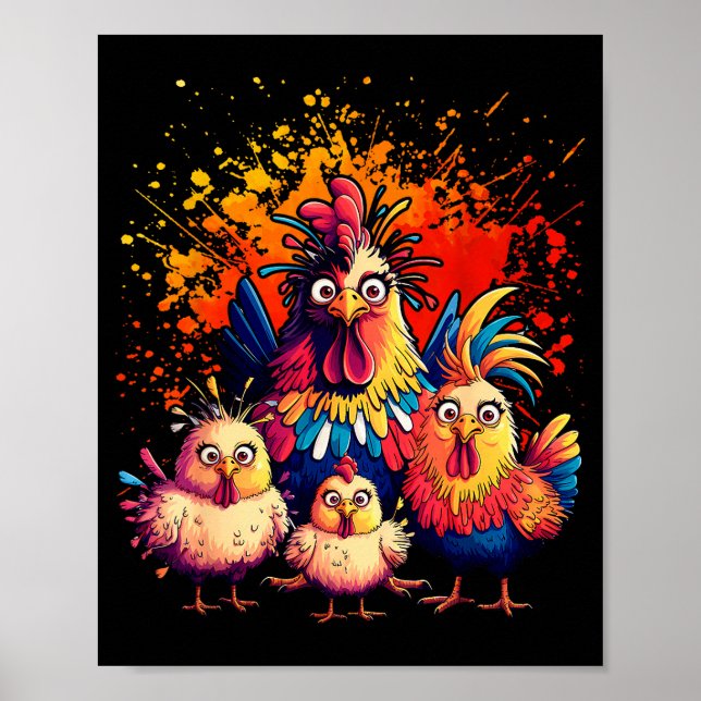 Poster Arte Colorida e Divertida de Frango (Frente)
