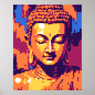 Poster Arte Colorida em Pixel | Meditando Buda