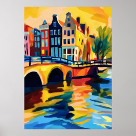 Poster Arte Colorida Fauvista do Canal de Amsterdã na Par