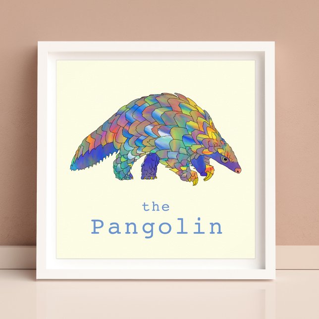 Poster Arte Colorida Pangolin Ameaçada aos Direitos dos A (Cute pangolin watercolor colorful animal art poster, original artwork by artist Catherine Sweetman )