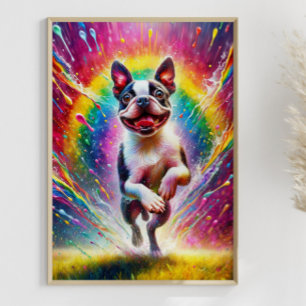 Poster Arte Colorida Rainbow Splatter Boston Terrier