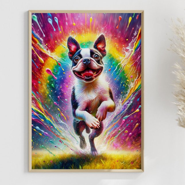 Poster Arte Colorida Rainbow Splatter Boston Terrier (Criador carregado)