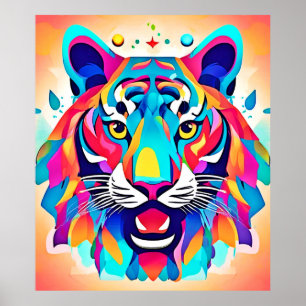 Poster Arte Colorida Tiger Face