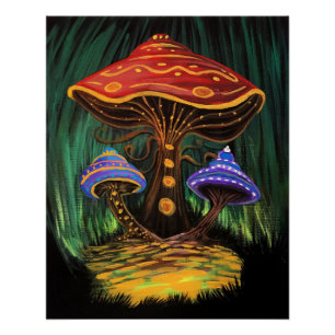Póster Arte Colorido de Cogumelo Floresta Caprichosa Cott