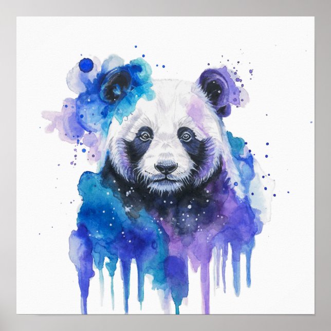 Poster Arte Colorido de Panda em Aquarela (Frente)