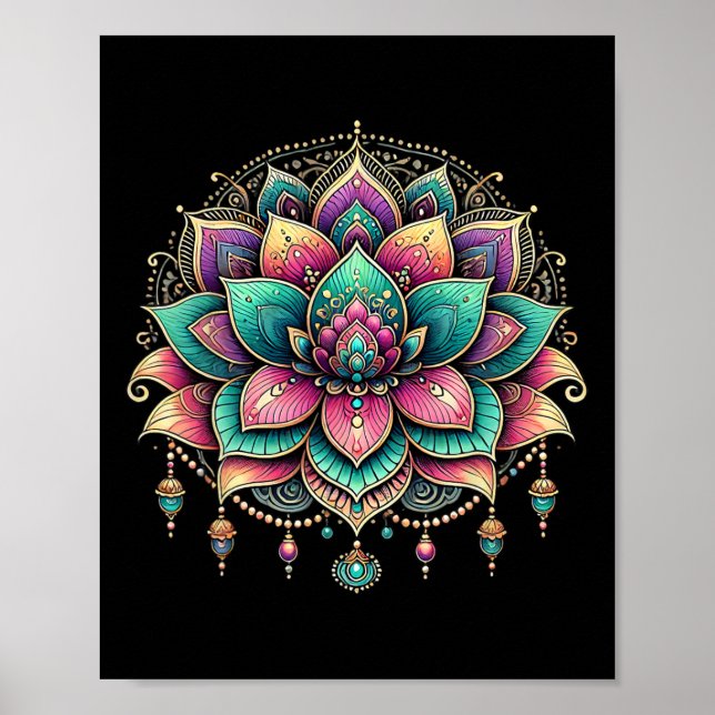 Poster Arte Colorido do Mandala de Lótus Design  (Frente)