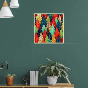 Poster Arte com Padrão de Árvore de Natal Vibrante