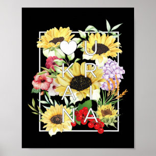 Poster Arte com Palavras das Flores da Ucrânia - Orgulho 