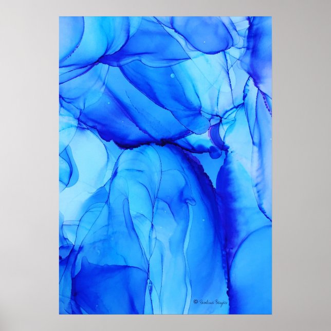 Poster Arte Contemporânea Abstrato Indigo Azul com Álcool (Frente)