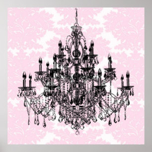 Póster Arte cor-de-rosa do candelabro do damasco