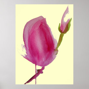 Póster Arte cor-de-rosa do watercolour da flor da