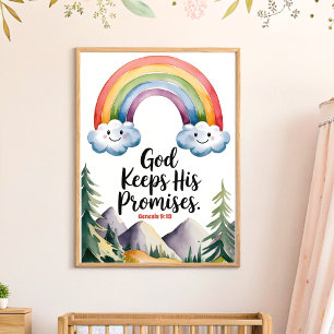 Poster Arte Cristã de Berçário Deus Cumpre Suas Promessas